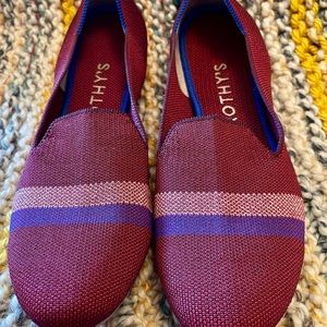 Rothys Garnet Reflective Stripe Loafer. Size 9